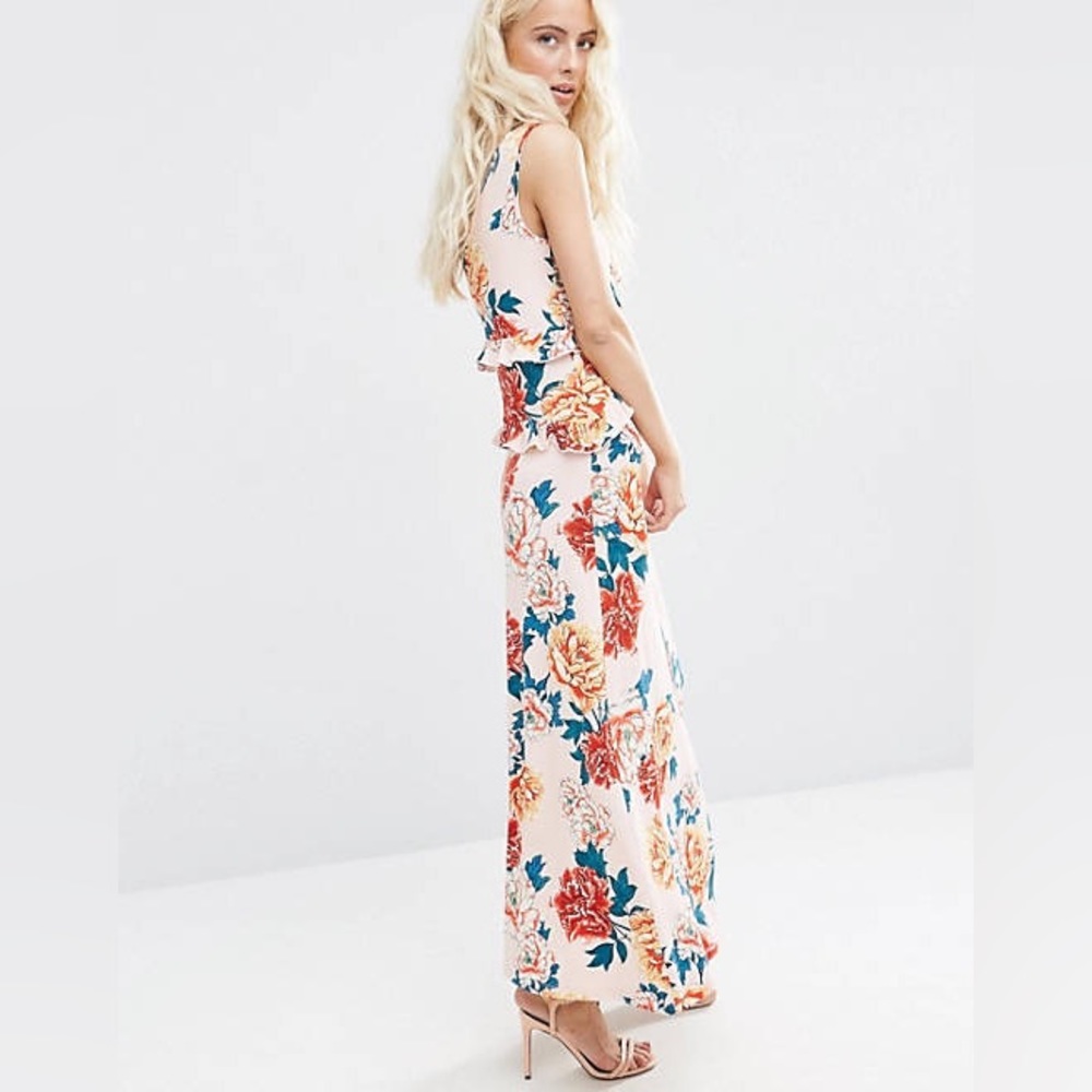 🌹 ASOS Tiered Ruffle Sleeveless Maxi Dress Occasion Floral size 8 Rose Print 🌹